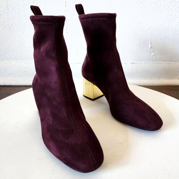 Michael Kors Porter Mid Bootie in Merlot Stretch Suede Sock Boot - Picture 6 of 11
